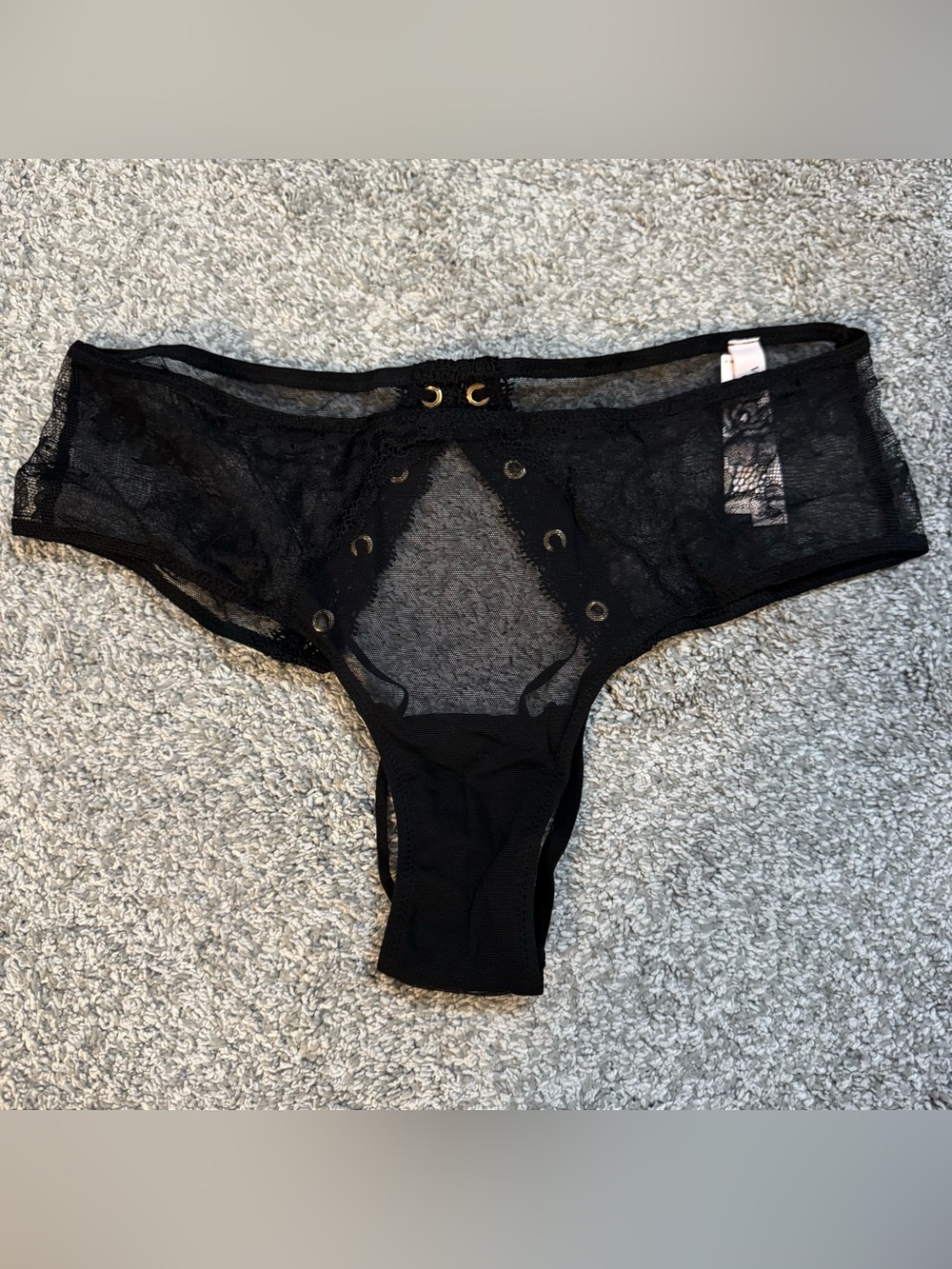 NWT Victoria's Secret Size M Black Strappy Grommet Open Back Cheeky Panty